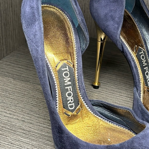 Tom Ford Navy Blue Suede Pumps with Hold Heels - Size 6 - Picture 7 of 7